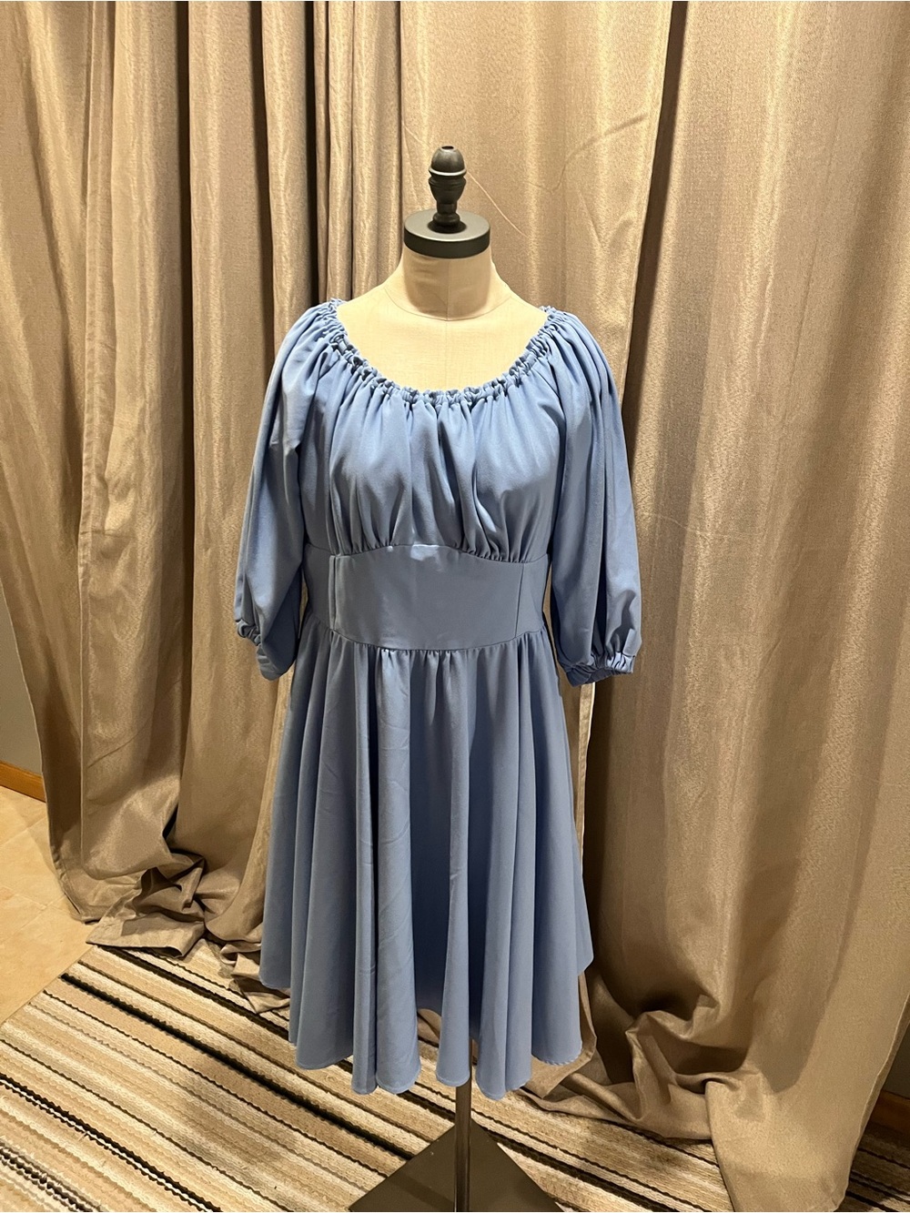 Pinup Couture Powder Blue Midi Dress with Puff Sleeves